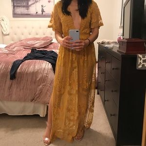 Boho Yellow Maxi Dress/Romper with lace overlay